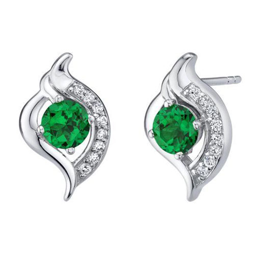 仿真祖母绿纯银精灵耳钉
